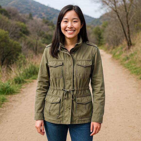 Lucky Brand Women’s Utility Field Jacket L — Olive Cotton, Cargo Pockets - Picture 1 of 8